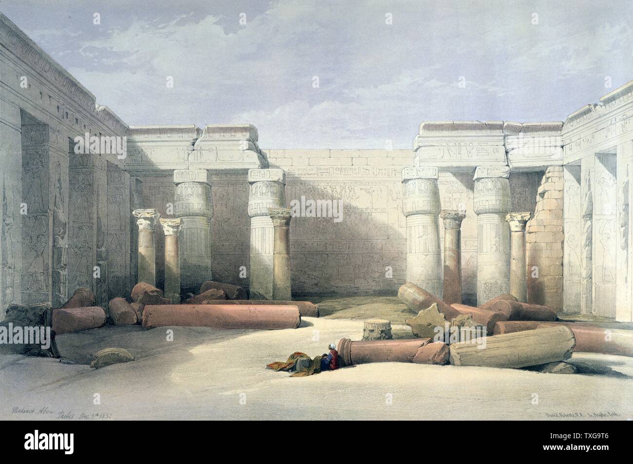 Medinet Abu - Thebes, December, the 5th of 1832 Lithograph from a watercolour by David Roberts (Scottish) Stock Photo