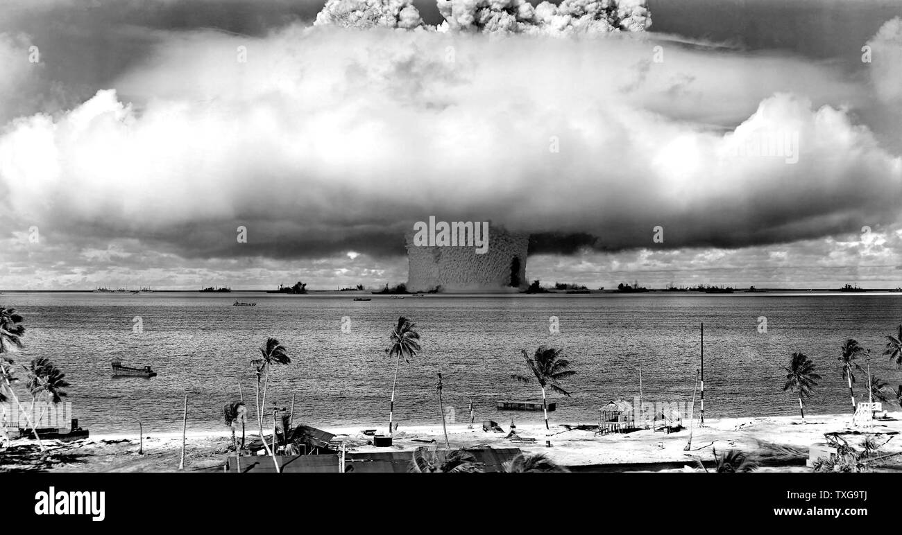 United States detonating an atomic bomb at Bikini Atoll in Micronesia for the first underwater test of the device in 1946. Stock Photo