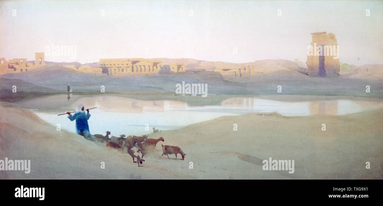Robert Talbot-Kelly British school  The Sacred Lake of Karnak Watercolour Stock Photo