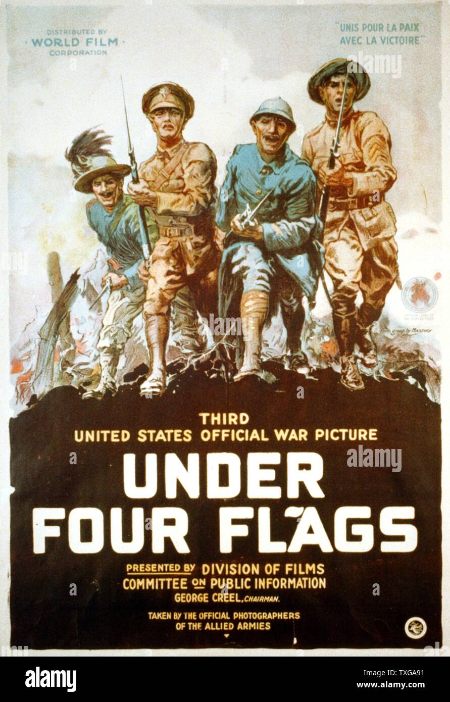 World War I ( ) : Poster for 'Under Four Flags' - United States official war picture 1918 Lithograph Stock Photo