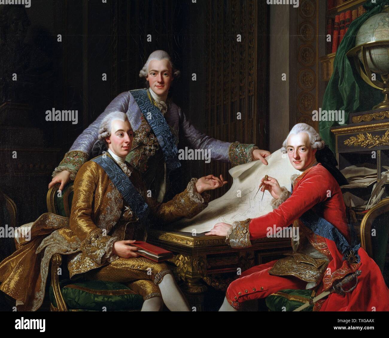 Alexander Roslin Swedish school King Gustav III of Sweden and his Brothers 1771 Oil on canvas (162 x 203 cm) Stockholm, Nationalmuseum Stock Photo