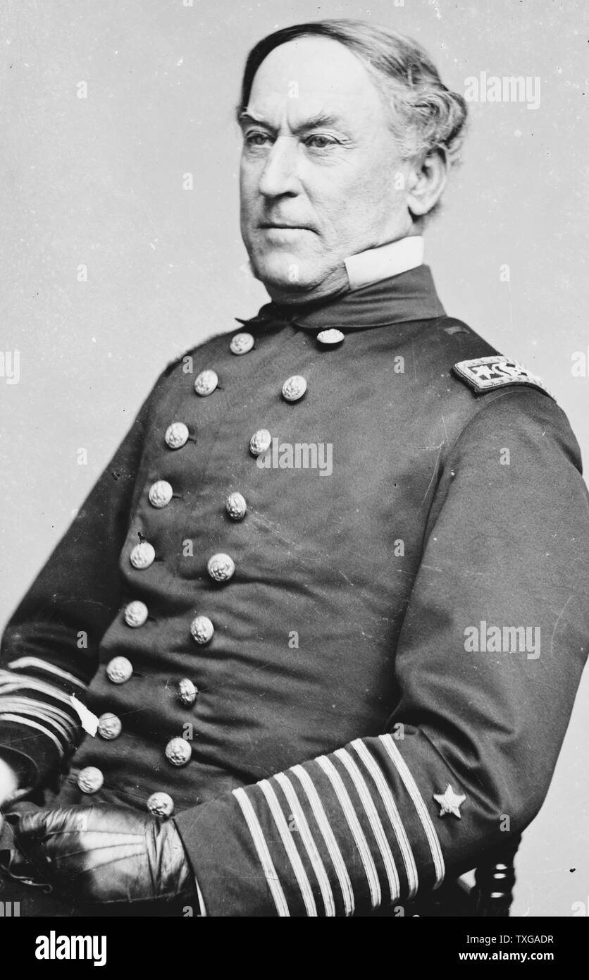 David Glasgow Farragut (1801–1870) officer of the United States Navy during the American Civil War (1861-65).  First rear admiral, vice admiral Three-quarter portrait, seated. Stock Photo