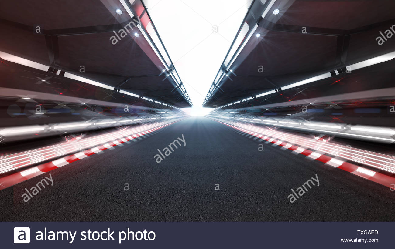 Illuminated Race Track With Shiny Lights And Motion Blur Racing