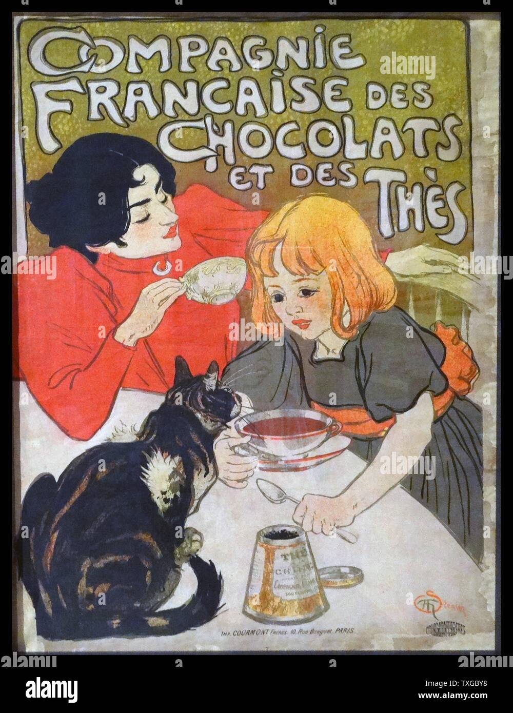 Poster advertising for French chocolates by Théophile Alexandre Steinlen (1859-1923) Swiss-born French Art Nouveau painter and printmaker. Dated 1895 Stock Photo