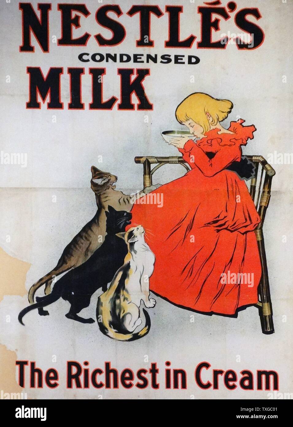 Poster advertising for Nestlé's Condensed Milk by Théophile Alexandre Steinlen (1859-1923) Swiss-born French Art Nouveau painter and printmaker. Dated 1895 Stock Photo