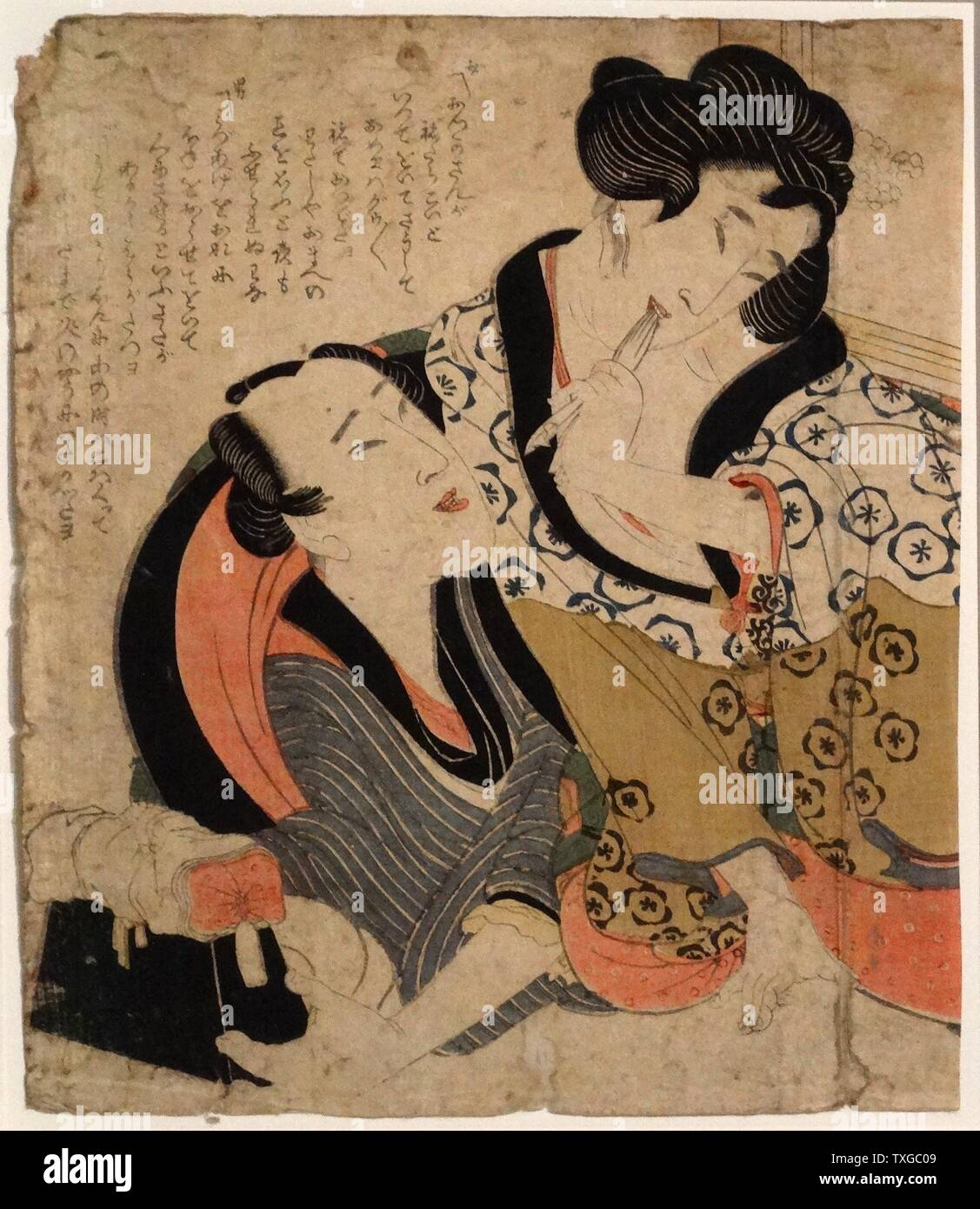 After the mizuage (deflowering) attributed to Yanagawa Shigenobu (1787-1832) Japanese painter in the ukiyo-e style. Dated 1830 Stock Photo