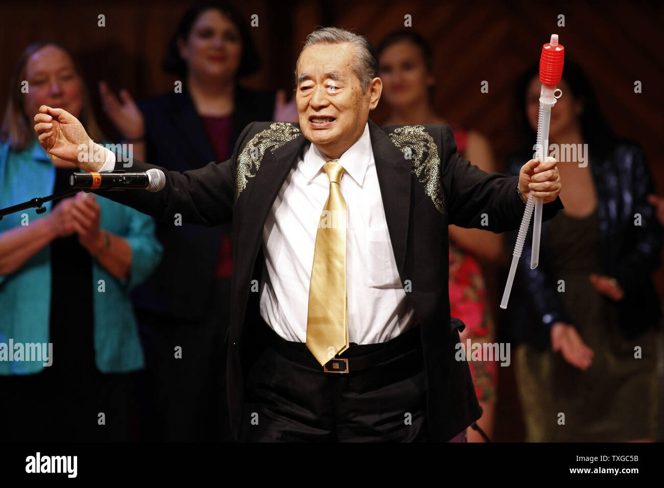 Japanese inventor Yoshiro Nakamatsu, also known as Dr. NakaMats, sings