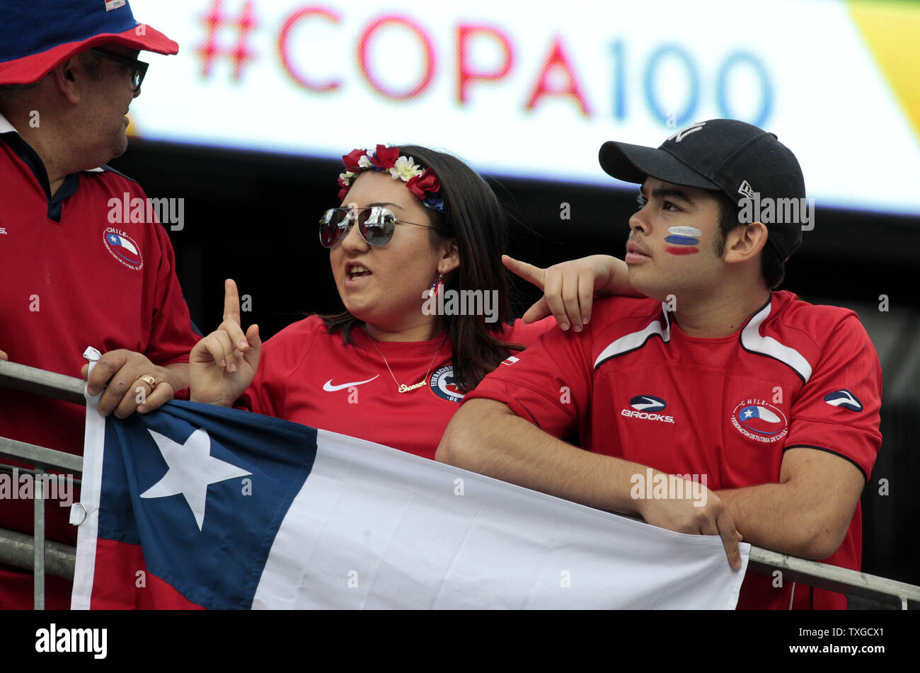 Chile fans await the start of Copa America Centenario Group D match between Chile and Bolivia at Gillette Stadium in Foxboro, Massachusetts on on June 10, 2016.  Photo by Matthew Healey/UPI Stock Photo