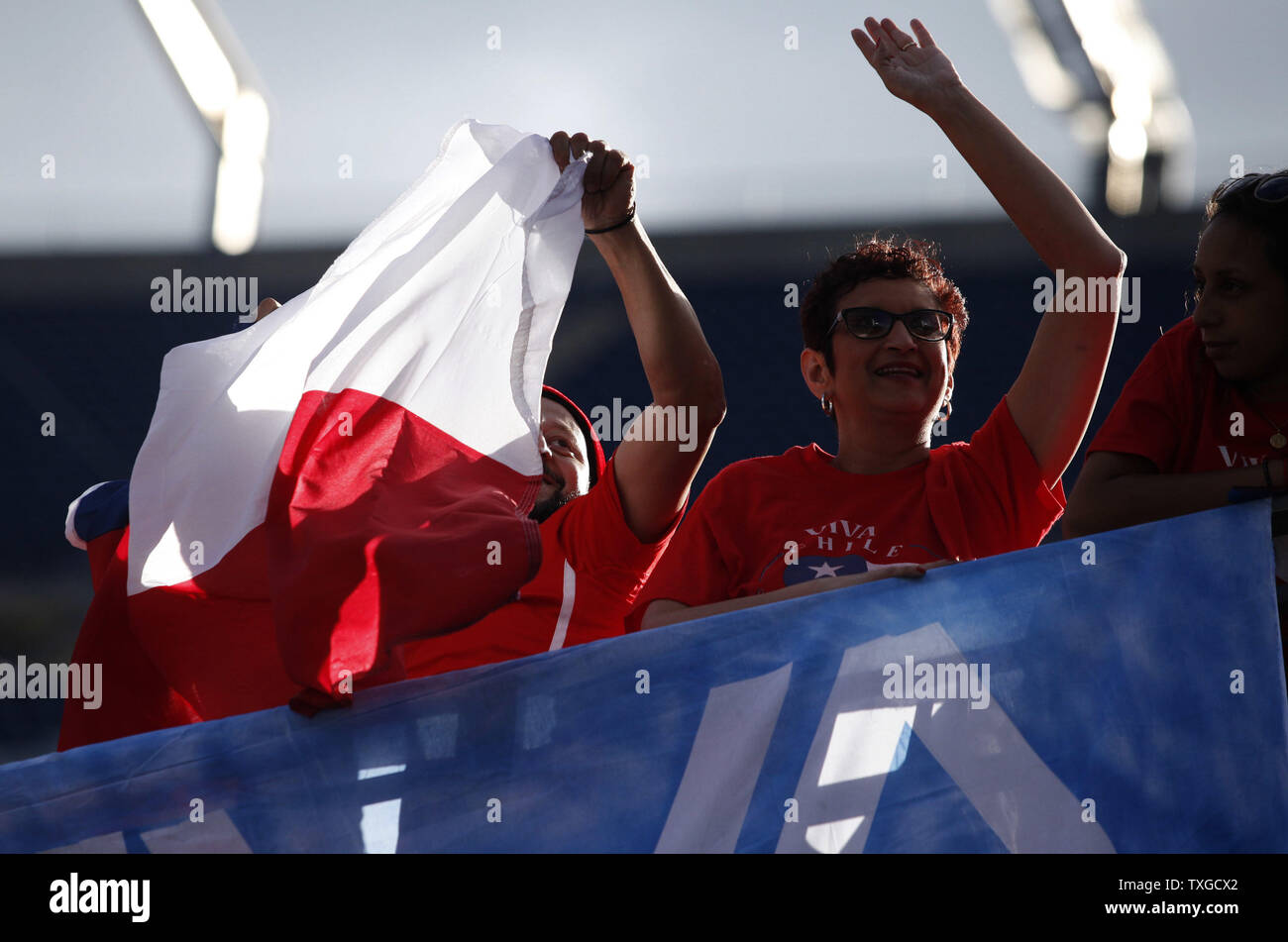 Chile fans dance in the stands before the start of Copa America Centenario Group D match between Chile and Bolivia at Gillette Stadium in Foxboro, Massachusetts on on June 10, 2016.  Photo by Matthew Healey/UPI Stock Photo