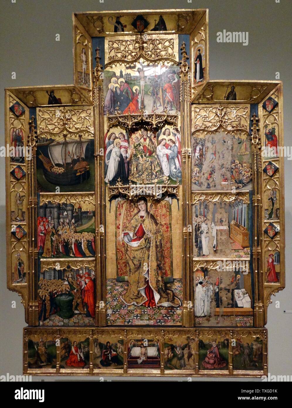 Altarpiece of Saint Ursula and the eleven thousand virgins by Joan Reixach (1411-1486) Spanish painter and miniaturist. Dated 15th Century Stock Photo