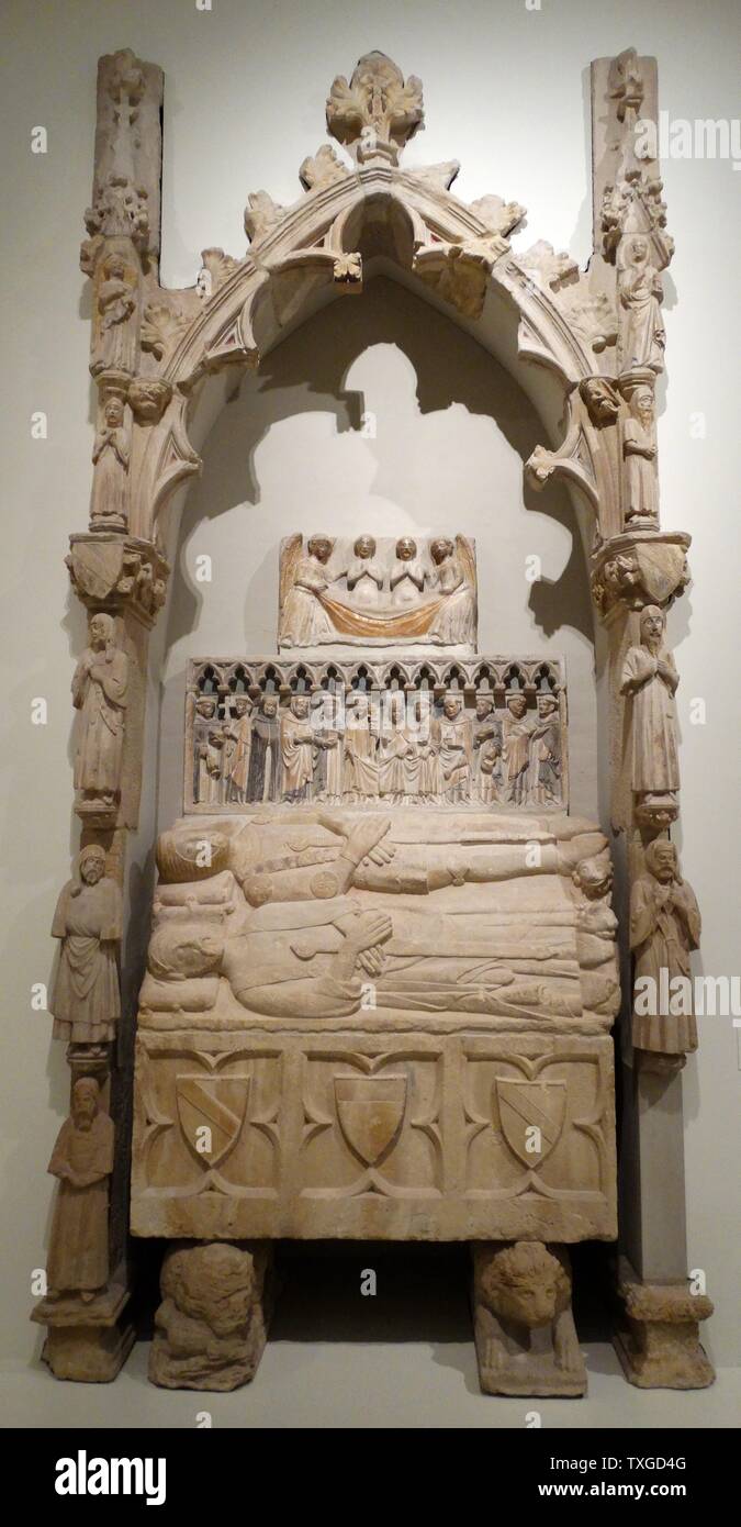 Tomb of Ardèvol from the chapel of Corpus Christi palace of the Marquis de Floresta Tarrega. Dated 14th Century Stock Photo