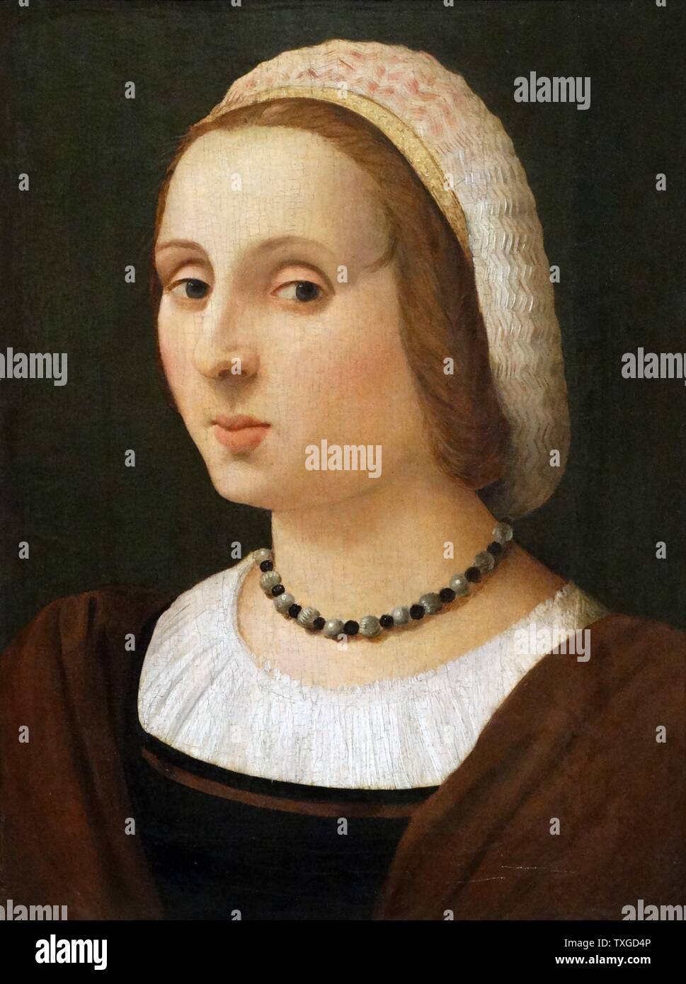 Painting titled 'Portrait of a Lady' by Vincenzo Tamagni (1492-1516) Italian painter of the Renaissance. Dated 16th Century Stock Photo