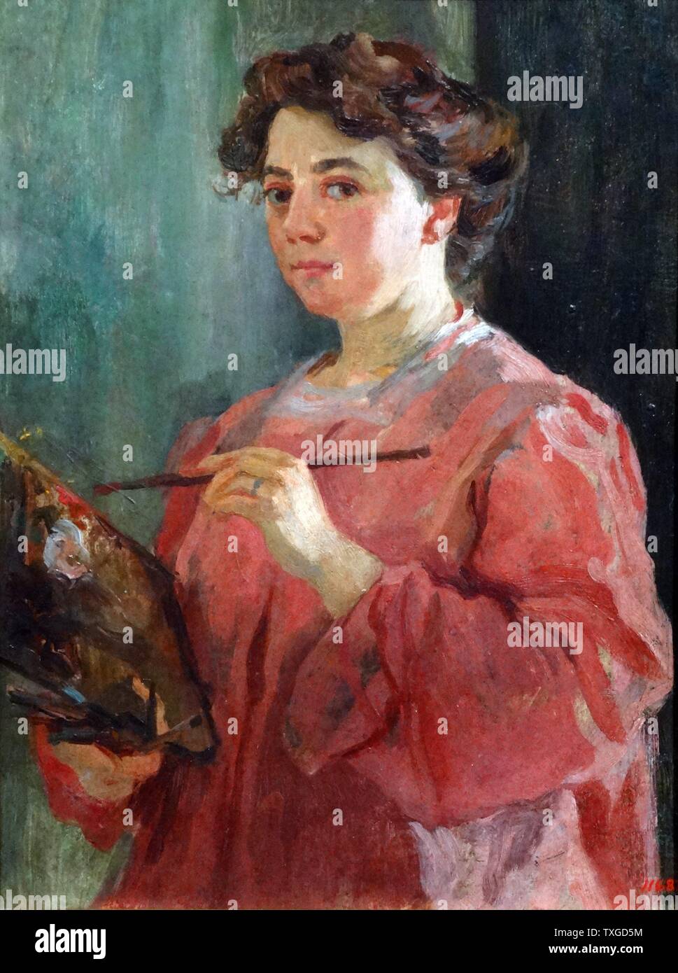 Self portrait by Lluïsa Vidal (1876-1918) Catalan modernism painter. Dated 1899 Stock Photo