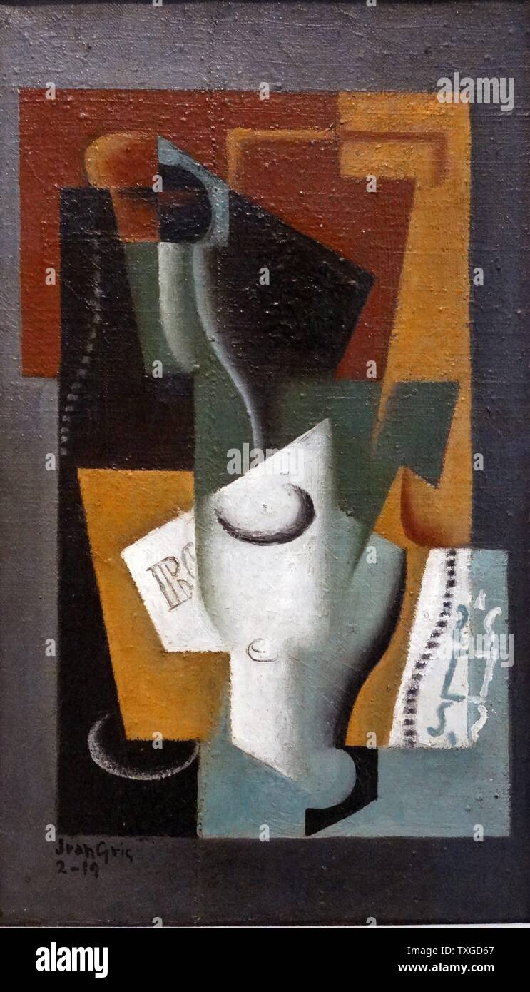 Painting titled 'Glass and Bottle' by Juan Gris (1887-1927) Spanish painter and sculptor. Dated 1918 Stock Photo