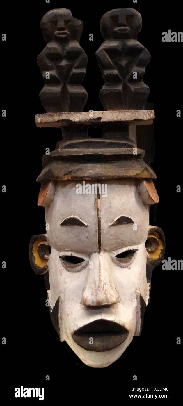 Okorosia masquerade mask made of painted wood. Dated 1937 Stock Photo