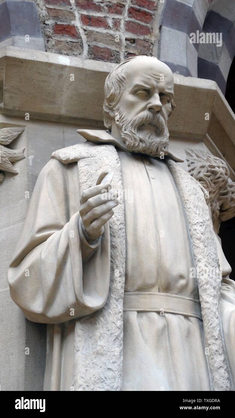 Statue of Galileo Galilei (1564-1642) Italian astronomer, physicist, engineer, philosopher, and mathematician[4] who played a major role in the scientific revolution during the Renaissance. Dated 2009 Stock Photo