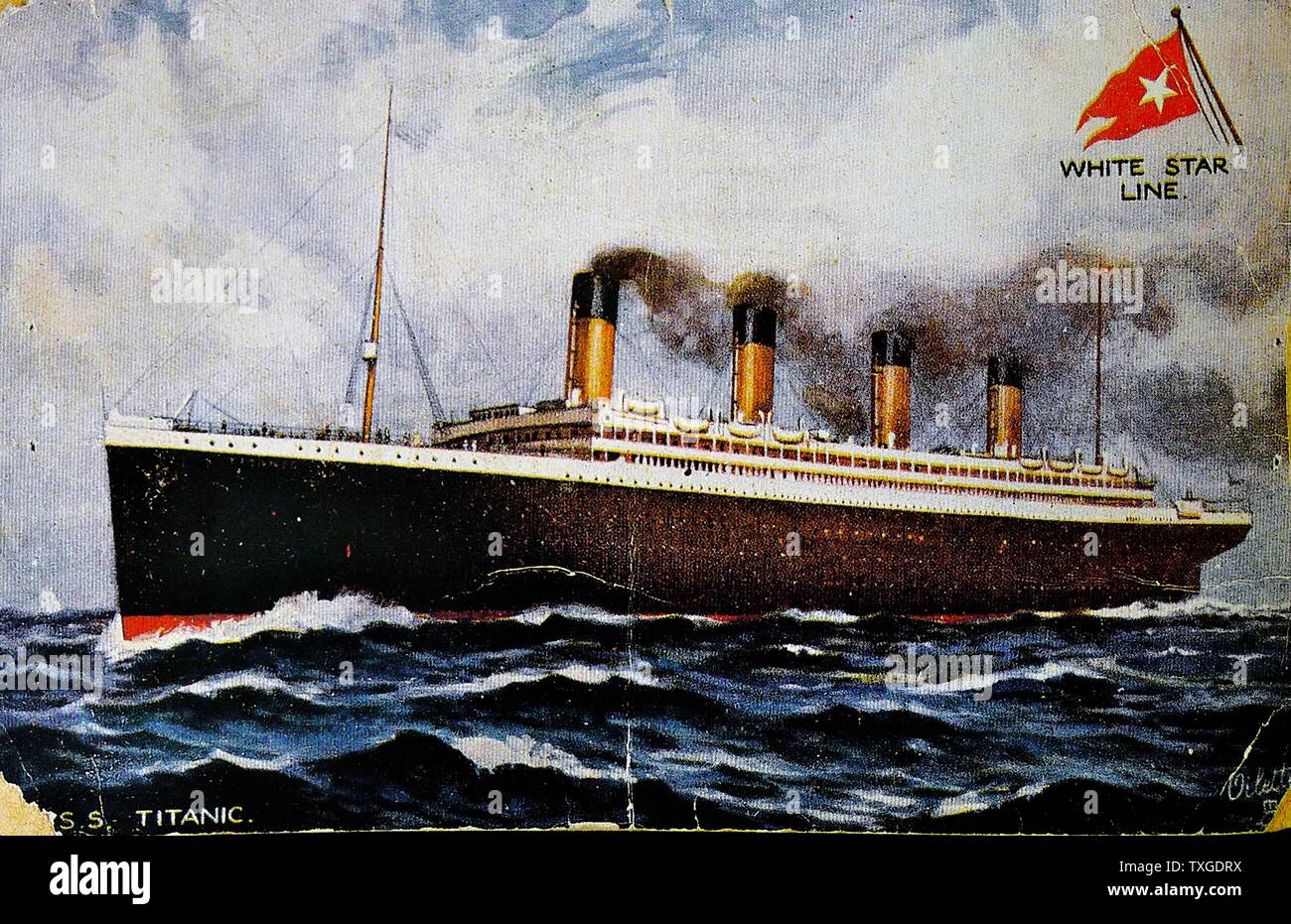 Pre-disaster postcard, front depicting the Titanic. Dated 1907 Stock Photo