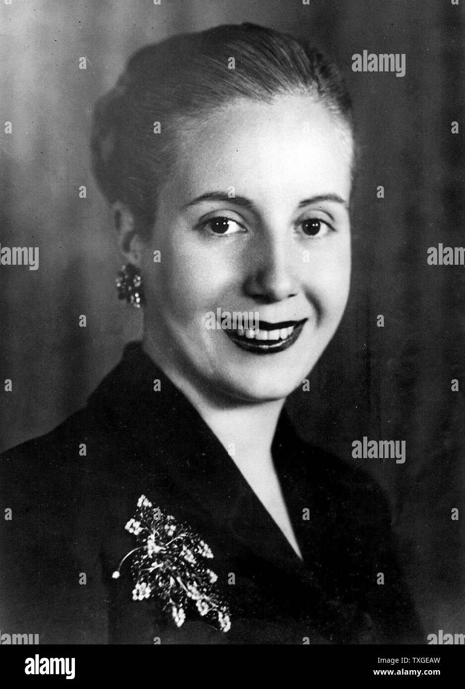 Photographic portrait of Eva Peron (1919-1952) second wife of Argentine President Juan Peron (1895–1974) and served as the First Lady of Argentina. Dated 1945 Stock Photo