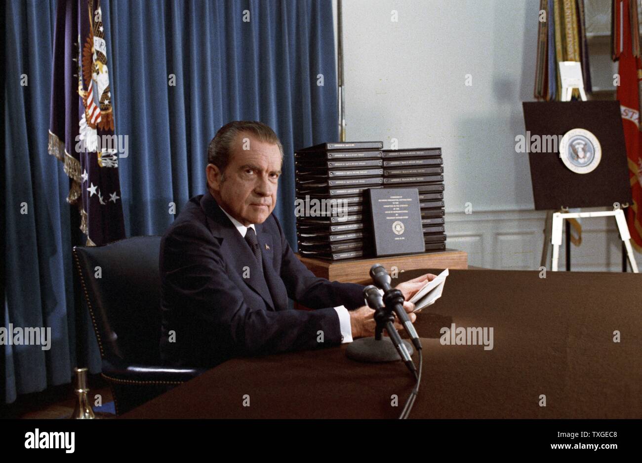 Colour photograph of President Richard Nixon (1913-1994) 37th President of the United States. Dated 1974 Stock Photo