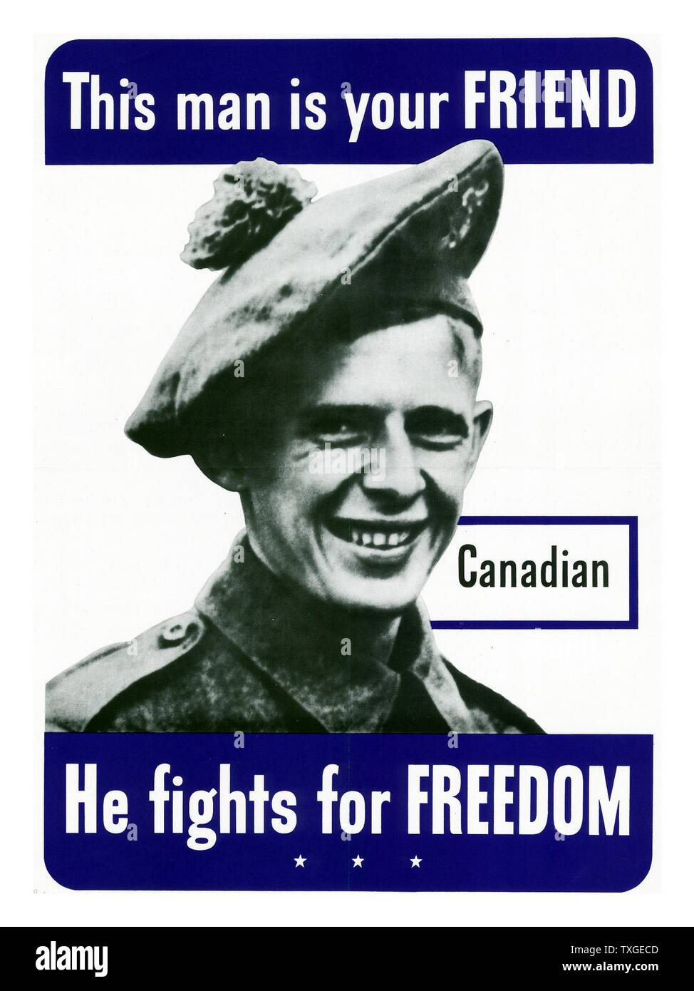 Patriotic Second World War poster depicting an Canadian US ally. Dated 1943 Stock Photo