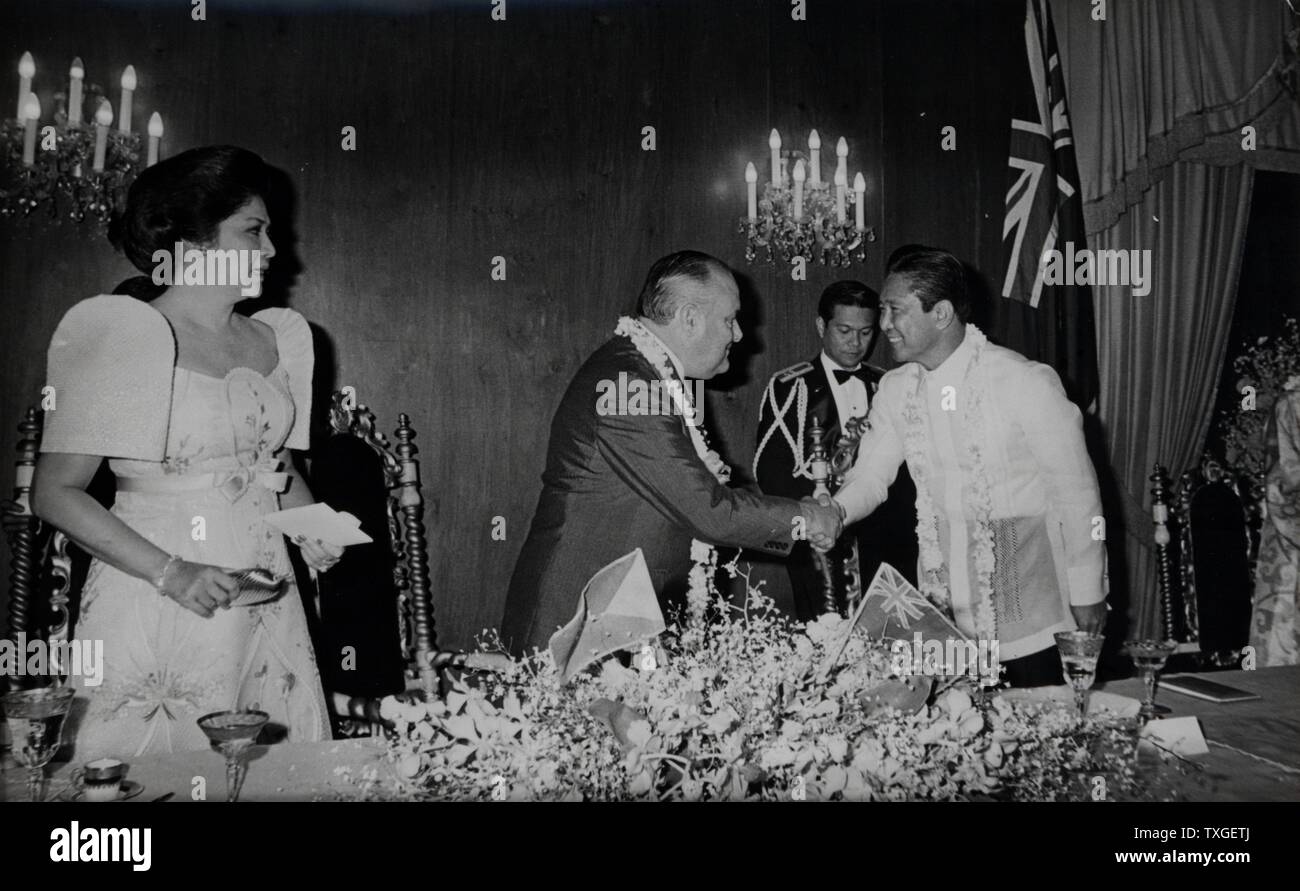 Photograph of President Ferdinand Marcos (1917-1989) and the First Lady Imelda Marcos (1929) at Malacanang Palace. Dated 1966 Stock Photo