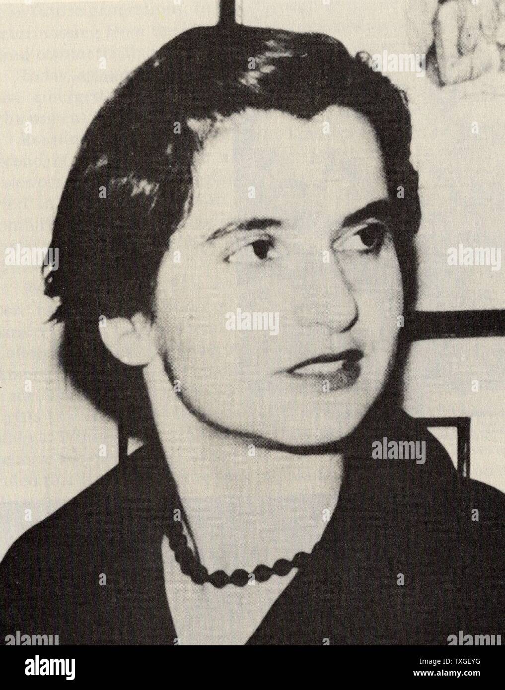 Rosalind Elsie Franklin (1920 – 16 April 1958). English chemist and X-ray crystallographer who made contributions to the understanding of the fine molecular structures of DNA (deoxyribonucleic acid), RNA (ribonucleic acid) Stock Photo
