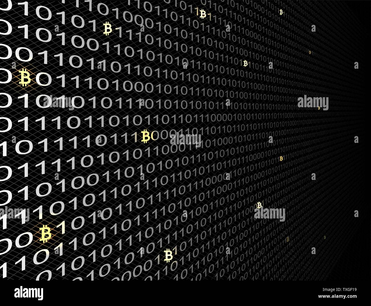 Bitcoin crypto currency search in binary code, vector Stock Vector