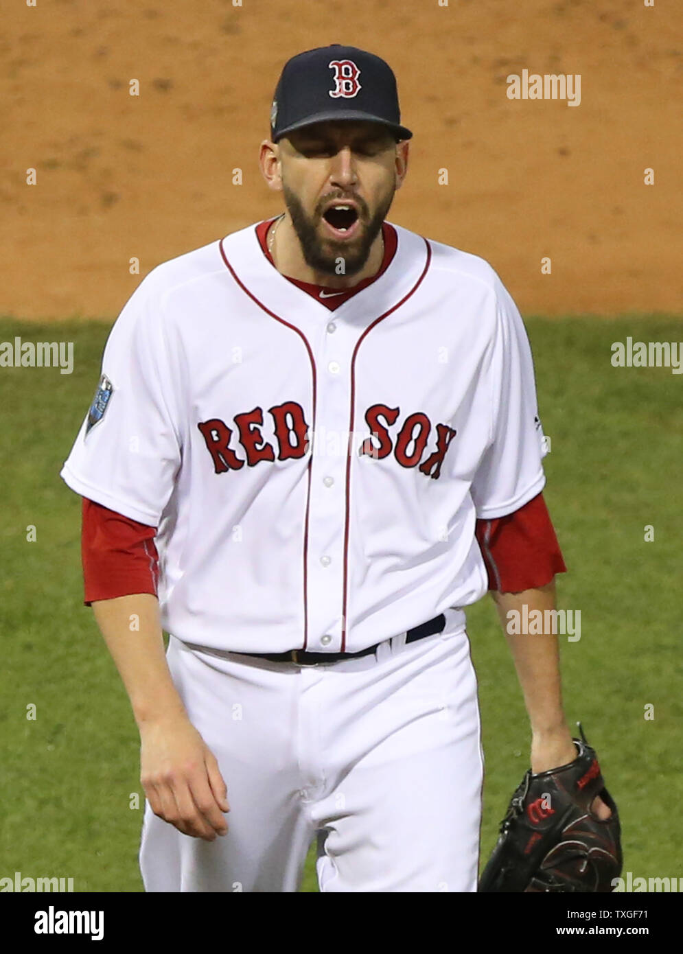 Boston Red Sox Relief Pitcher Matt Barnes Reacts Against The Los