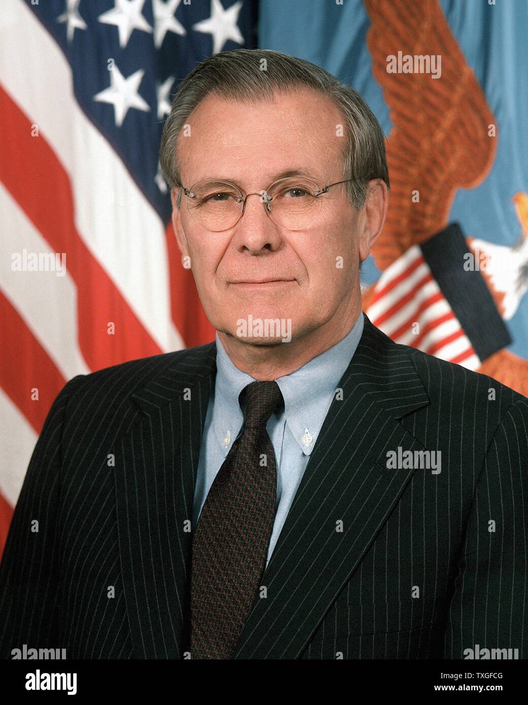 Donald Rumsfeld (born July 9, 1932) American politician and businessman. Secretary of Defense from 1975 to 1977 and 2001 to 2006 under President George W. Bush. U.S. Congressman from Illinois (1962–1969), Counsellor to the President (1969–1973), the United States Permanent Representative to NATO (1973–1974), and White House Chief of Staff (1974–1975). Stock Photo