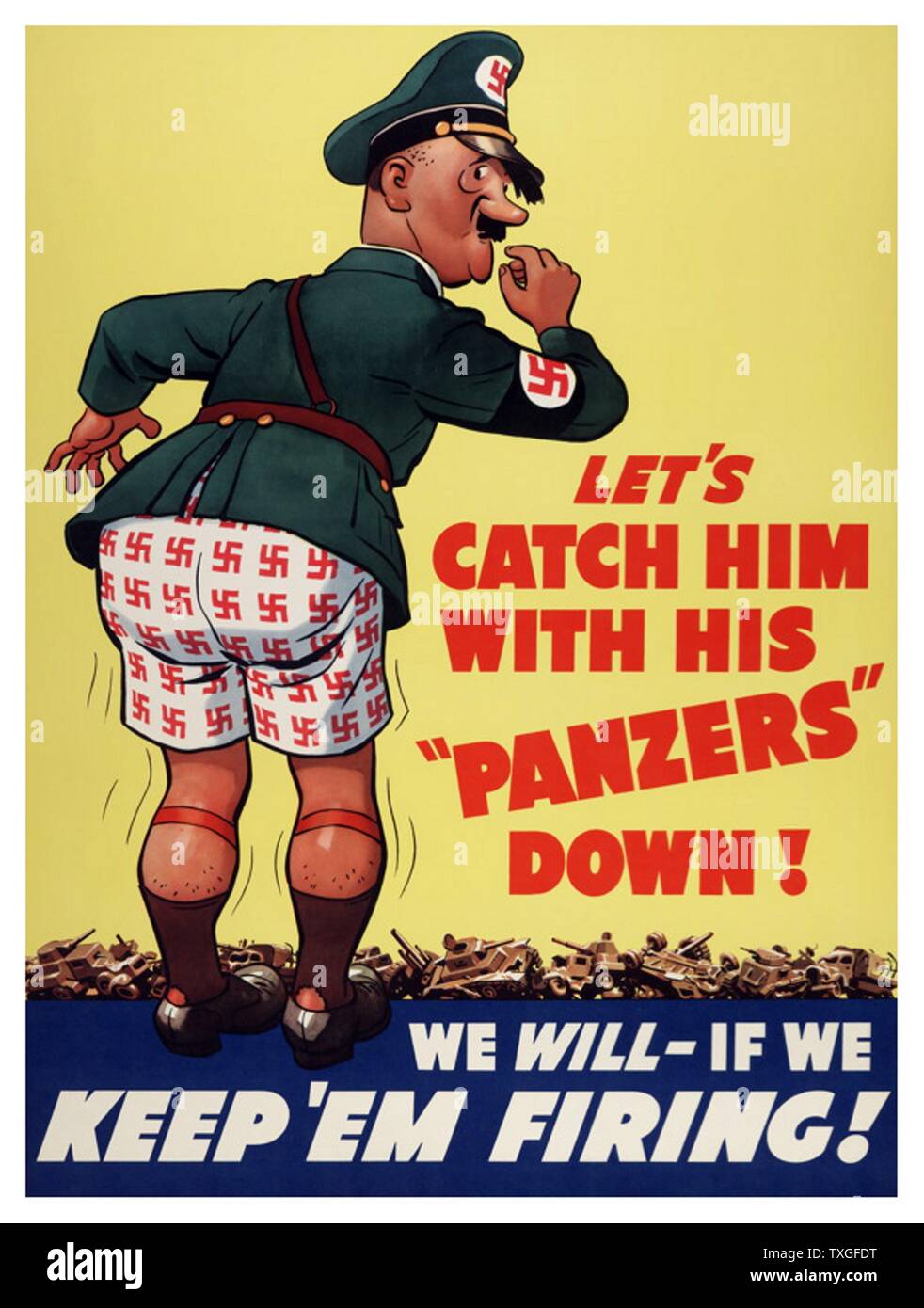 World War Two: American propaganda poster lampooning Adolf Hitler. 1943 Stock Photo