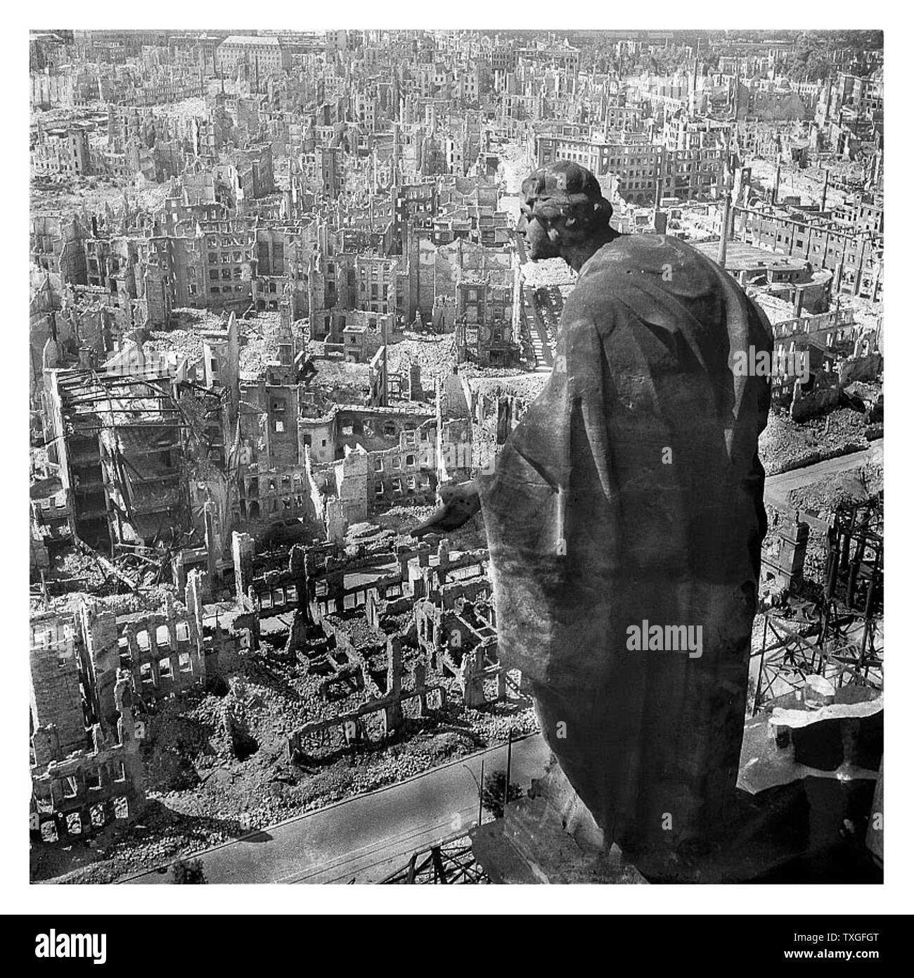 The ruins of the German city of Dresden after allied air raids in World War two 1944 Stock Photo