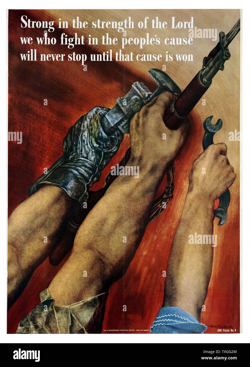 Propaganda poster from WWII advertising the importance of helping the war effort through employment. Stock Photo