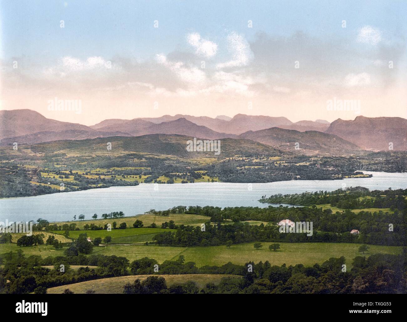 Windermere, from Orrest Head, Lake District, England. Orrest Hill was the subject of a chapter in Wainwright's The Outlying Fells of Lakeland. Stock Photo