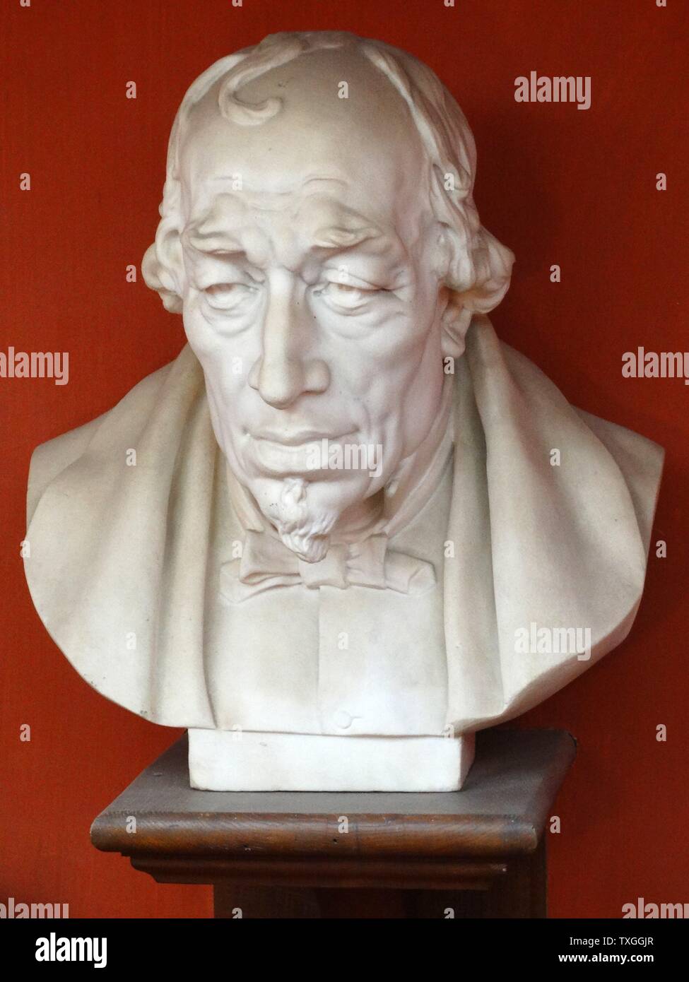 marble portrait bust of Benjamin Disraeli, 1st Earl of Beaconsfield KG PC FRS (21 December 1804 ñ 19 April 1881) was a British Conservative politician and writer, who twice served as Prime Minister Stock Photo