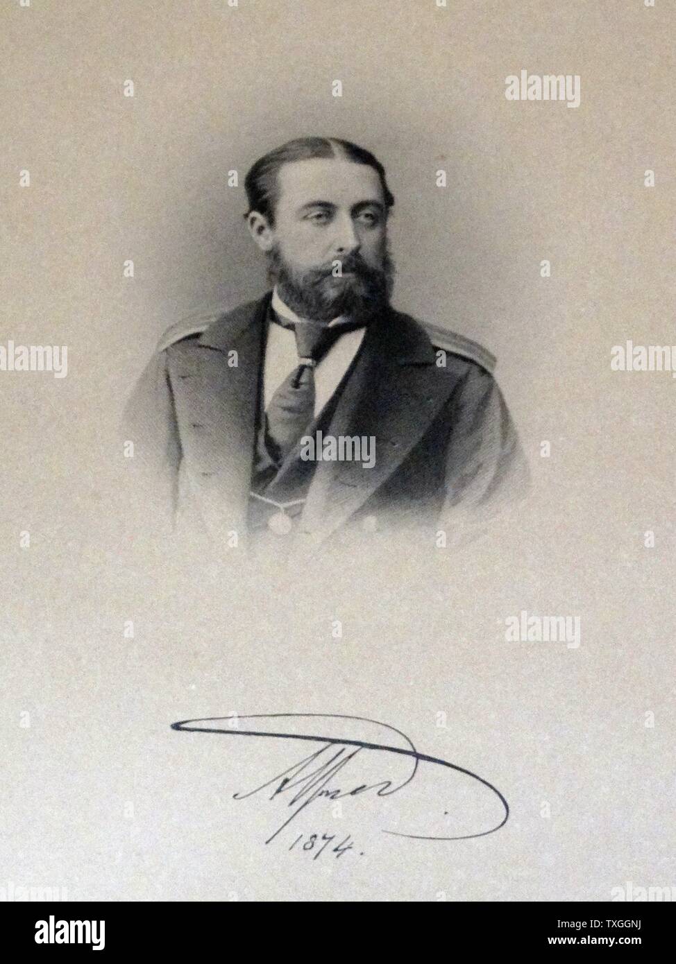Edward VII (Albert Edward 1841 ñ1910) photographed in 1874 with his signature. King of the United Kingdom and the British Dominions and Emperor of India from 22 January 1901 until his death. Stock Photo
