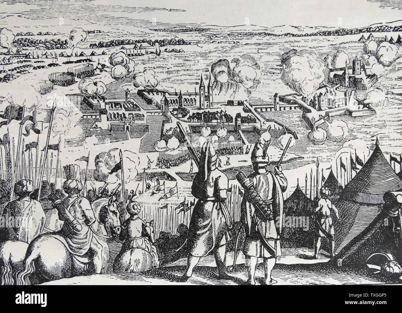 The Destruction of Szigetvar by the Turks on September 7th 1566. This battle resulted in the death of Nikolaus Zrinyi. From a woodcut. Stock Photo