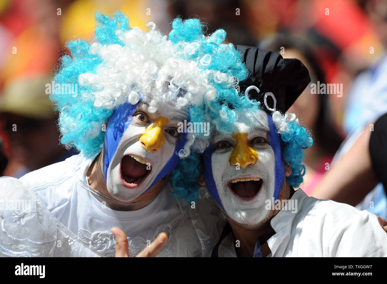 Argentina fans support their team during the 2014 FIFA World Cup Quarter Final match at the Estadio Nacional in Brasilia, Brazil on July 05, 2014. UPI/Chris Brunskill Stock Photo