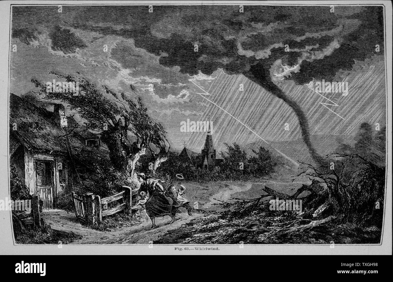 Illustration from the work of Camille Flammarion of Trombes or whirlwinds. Dated 1873 Stock Photo