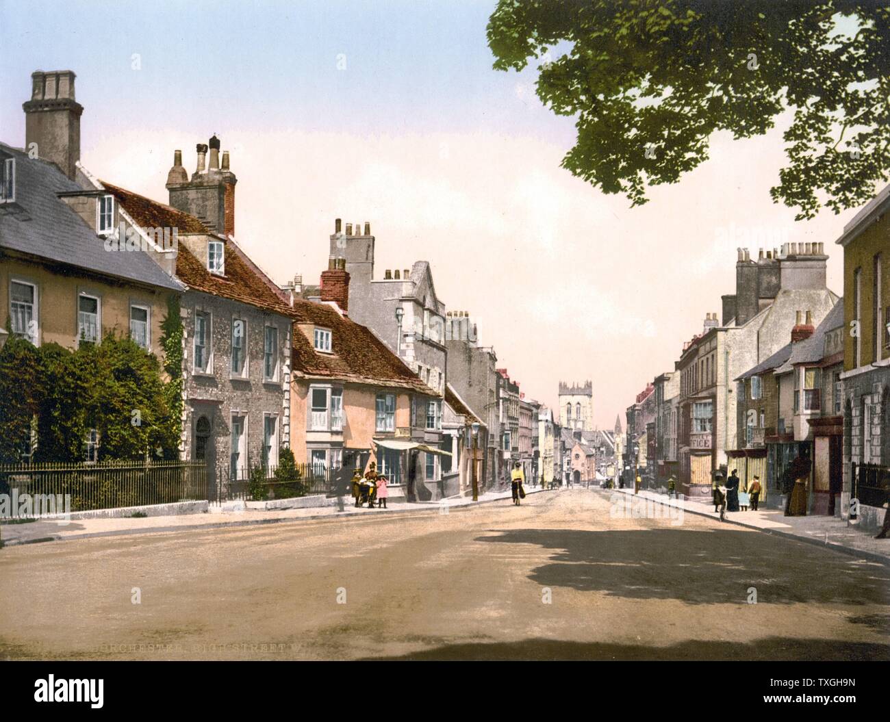 Photomechanical print of the high street, Dorchester. Dated 1893 Stock