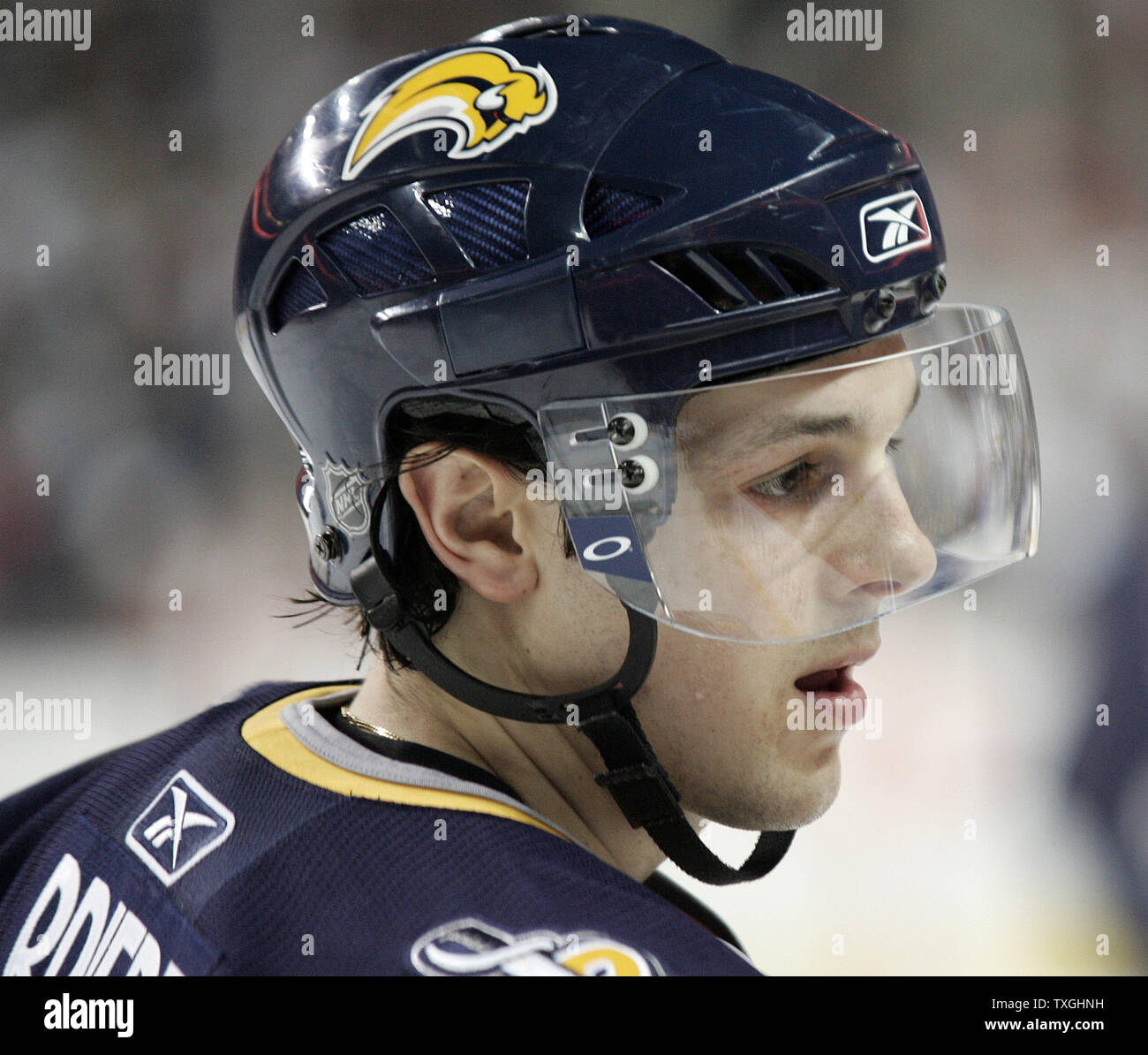 Buffalo Sabres co-captain Daniel Briere enters the arena before the Sabres  game against the Pittsburgh Penguins at the HSBC Arena in Buffalo, New York.