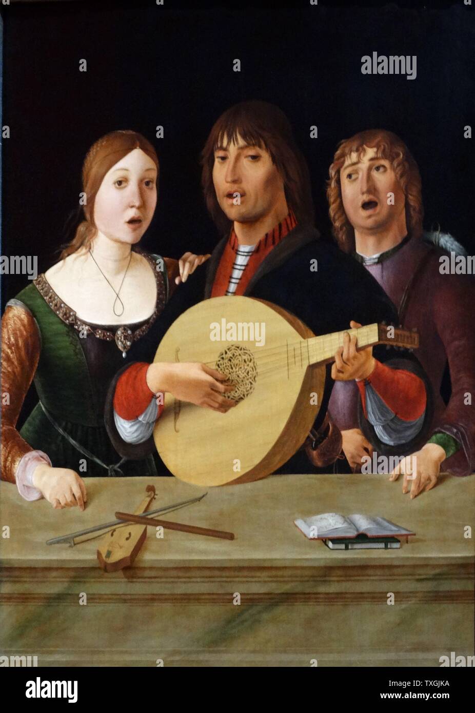 Painting titled 'A Concert' by Lorenzo Costa (1460-1535) an Italian painter of the Renaissance. Dated 15th Century Stock Photo