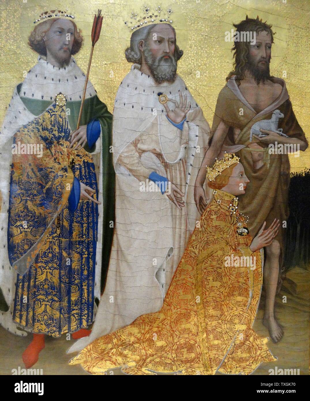 The Wilton Diptych by an Unknown Artist. On the left side, Richard II of England is knelt down. Dated 14th Century Stock Photo