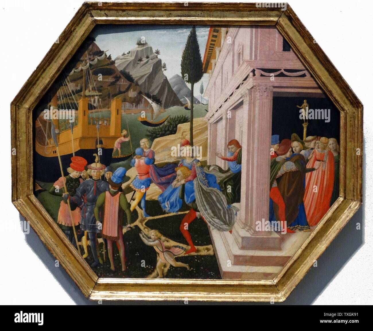 Painting titled 'The Abduction of Helen' by Zanobi Strozzi (1412-1468) an Italian painter and manuscript illuminator. Dated 15th Century Stock Photo