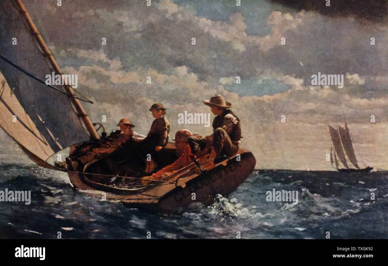 Painting titled 'Breezing Up' by Winslow Homer (1836-1910) an American landscape painter and printmaker. Dated 19th Century Stock Photo