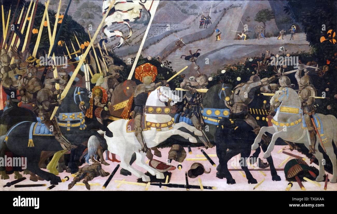 Painting titled 'The Battle of San Romano' by Paolo Uccello (1397-1475) an Italian painter and a mathematician. Dated 15th Century Stock Photo