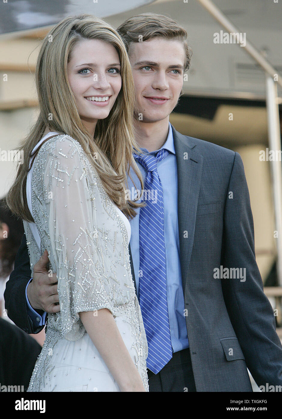 Mischa Barton (L) and Hayden Christensen arrive for the screening of their new movie 'The Decameron' at the 58th Cannes film festival on April 14,  2005. (UPI Photo/Hugo Philpott) Stock Photo