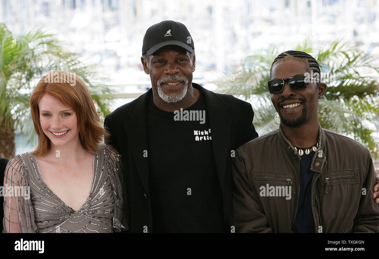 (L-R)Bryce Dallas, Danny Glover and Isaach de Bankole appear at the photocall for their new movie 'Manderlay' at the 58th Cannes film festival on Monday April 16 2005. (UPI Photo/Hugo Philpott) Stock Photo