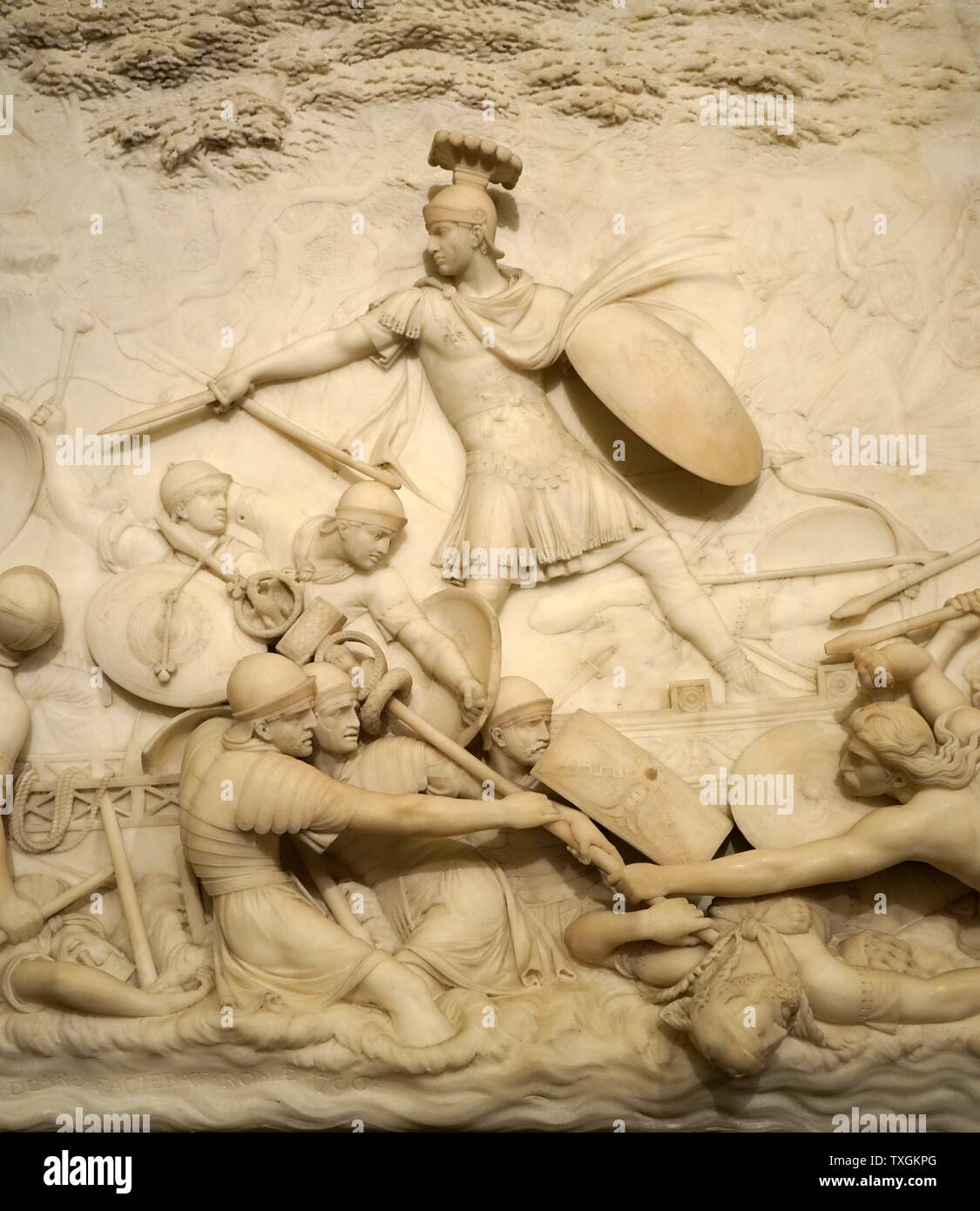 Marble relief depicting Julius Caesar invading Britain by John Deare (1759-1798) a British neo-classical sculptor. Dated 18th Century Stock Photo
