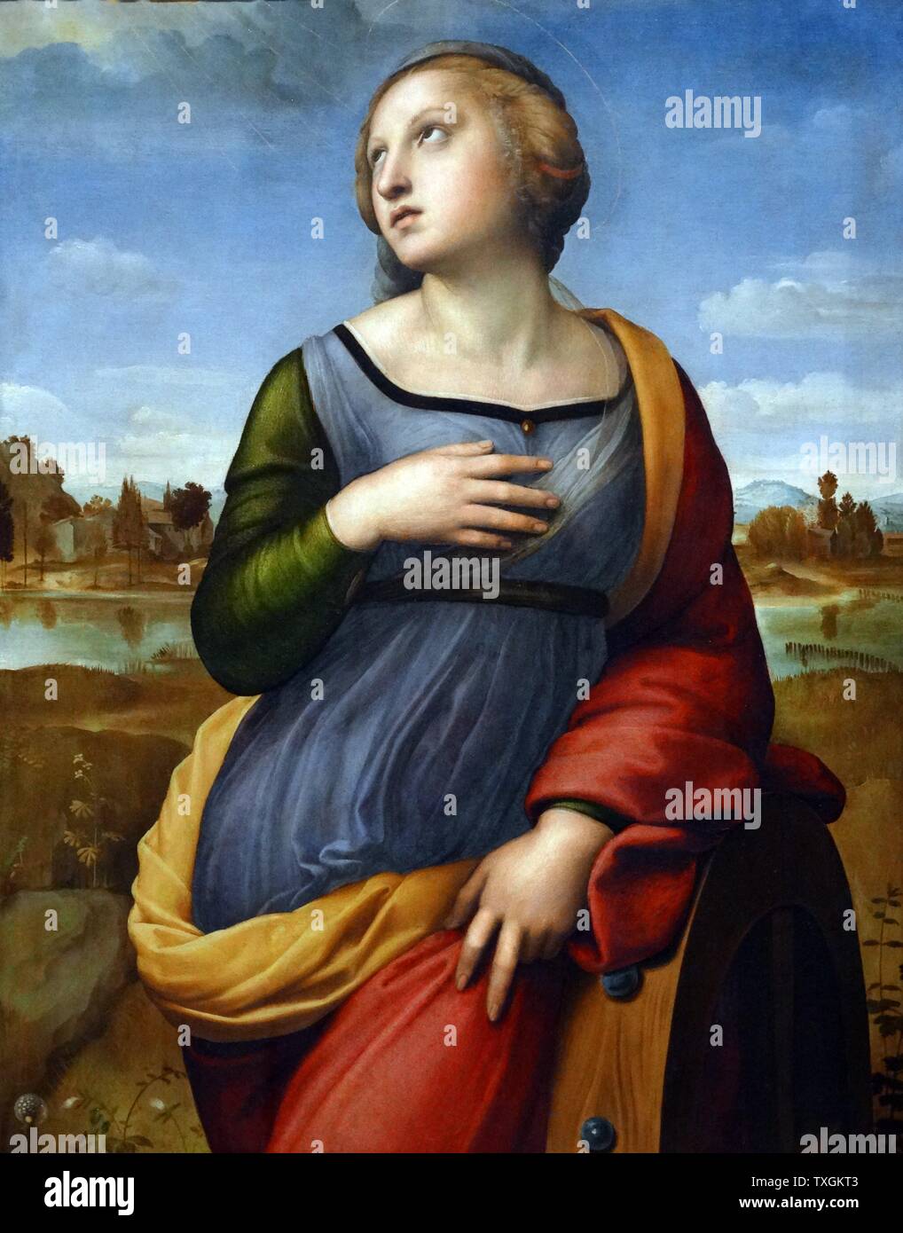 Painting titled 'Saint Catherine of Alexandria' by Raffaello Sanzio da Urbino (1483-1520) an Italian painter and architect of the High Renaissance. Dated 16th Century Stock Photo