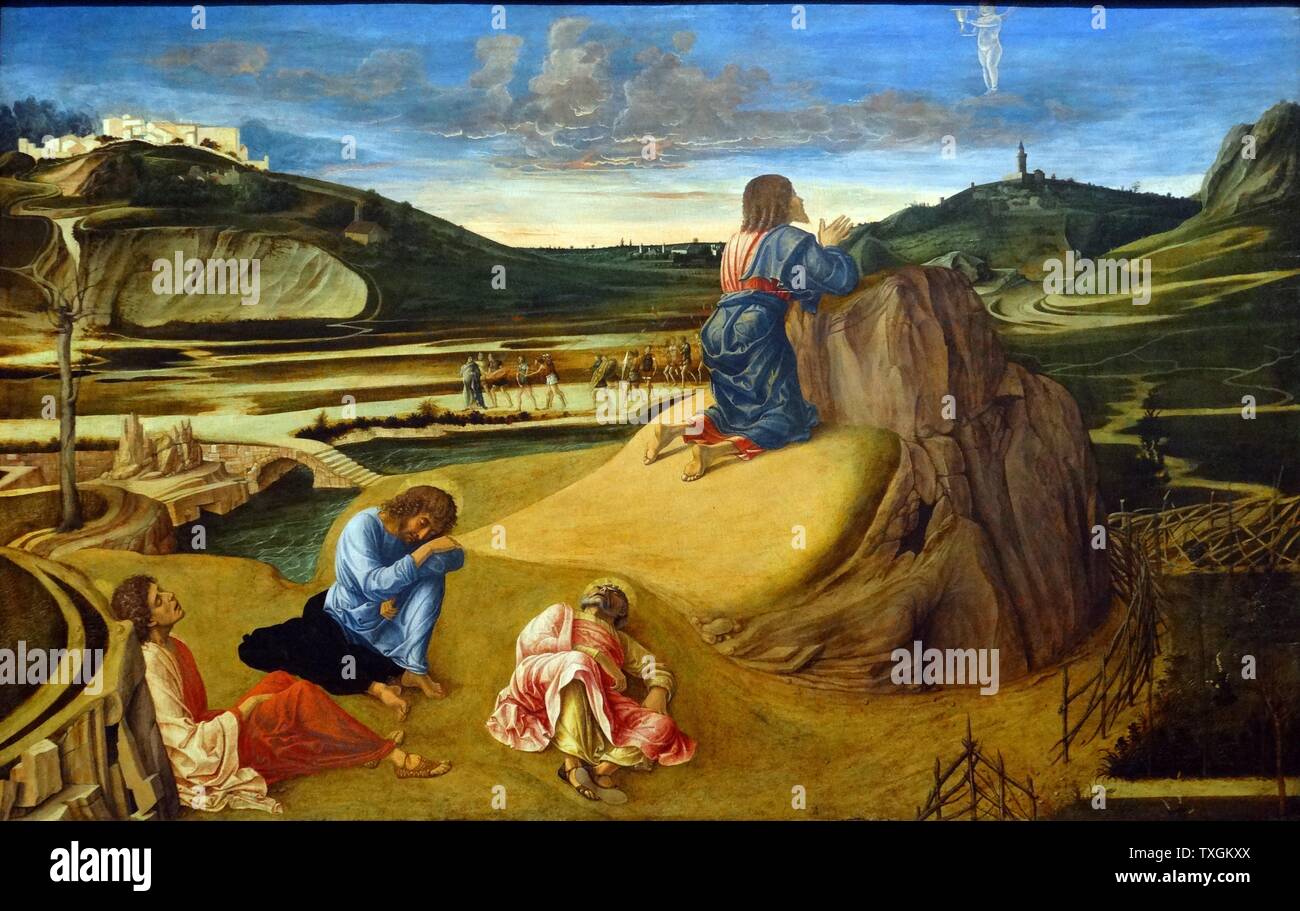 Painting titled 'The Agony in the Garden' by Giovanni Bellini (1430-1516) an Italian Renaissance painter. Dated 16th Century Stock Photo